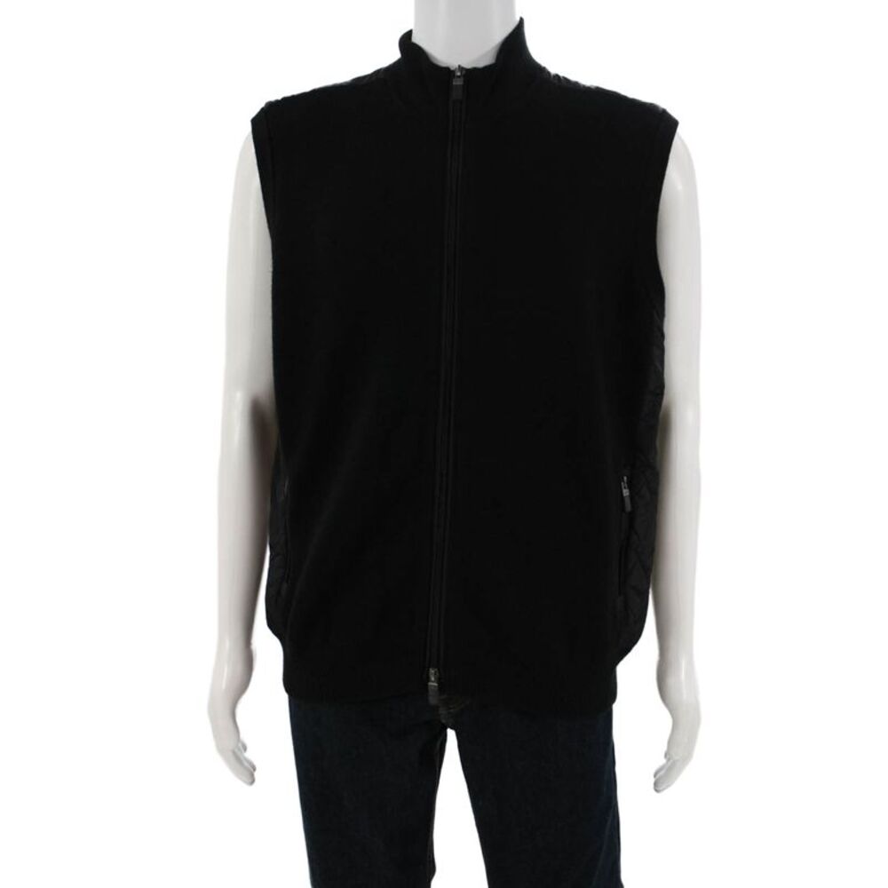 Raffi Mens Quilted Vest Black High Neck Zip 50% Wool 50% Acrylic Size L